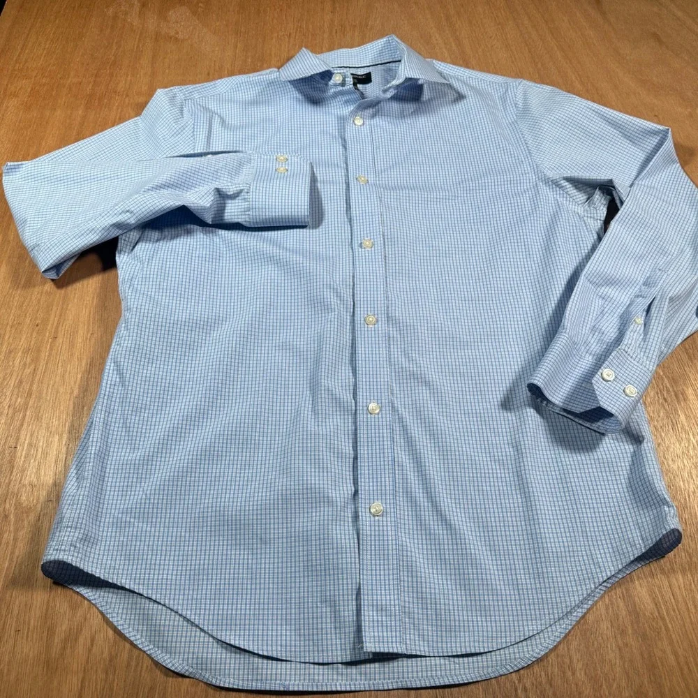 Banana Republic Non Iron Classic Fit Dress Shirt Blue Check Cotton Mens Large